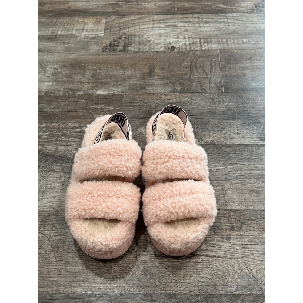 UGG Oh Fluffita Pink Sheepskin Platform Slingback Sandals Slides 1120876